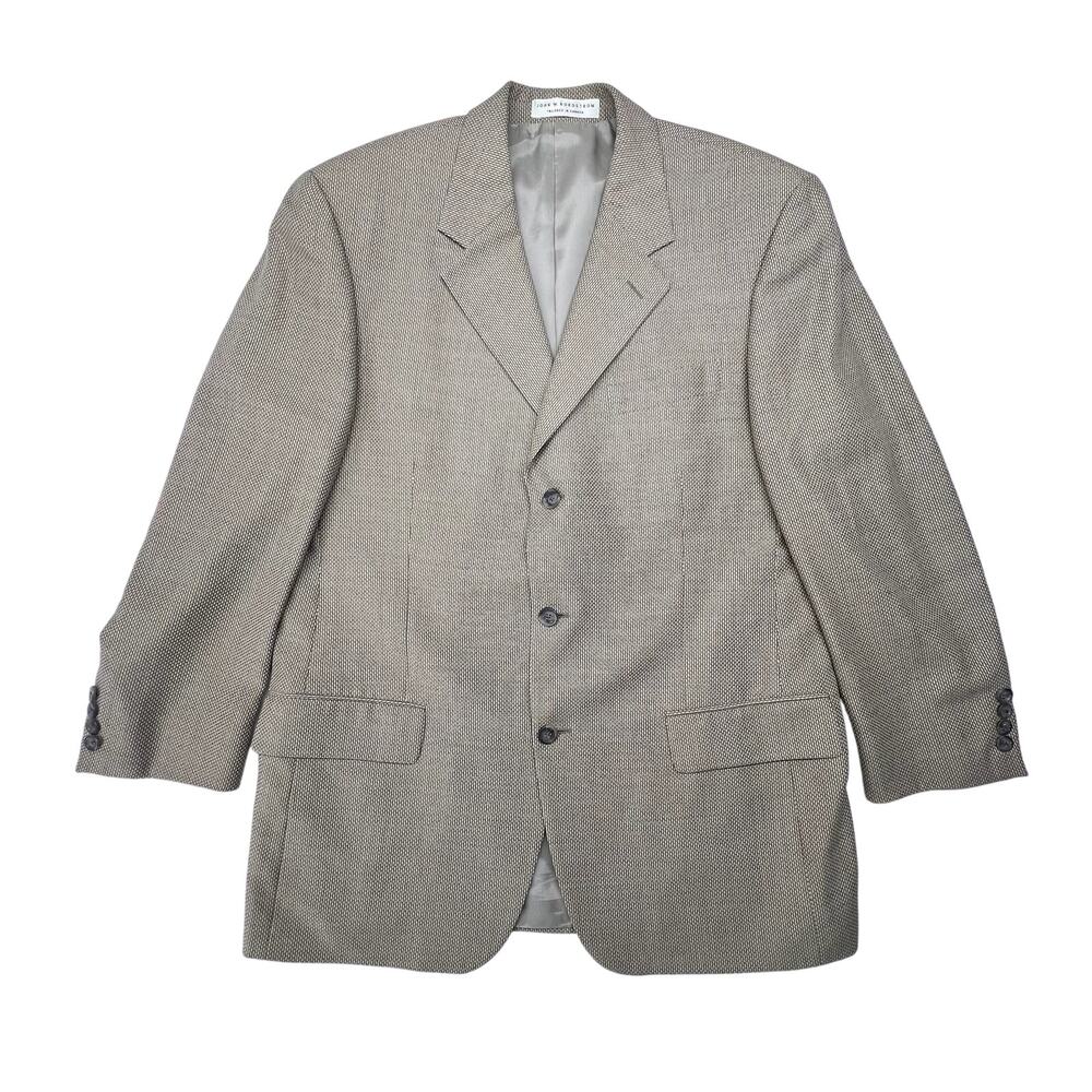 Men’s 46R Tan Wool Sport Coat REDA Super 100s 3 Button Basketweave Blazer